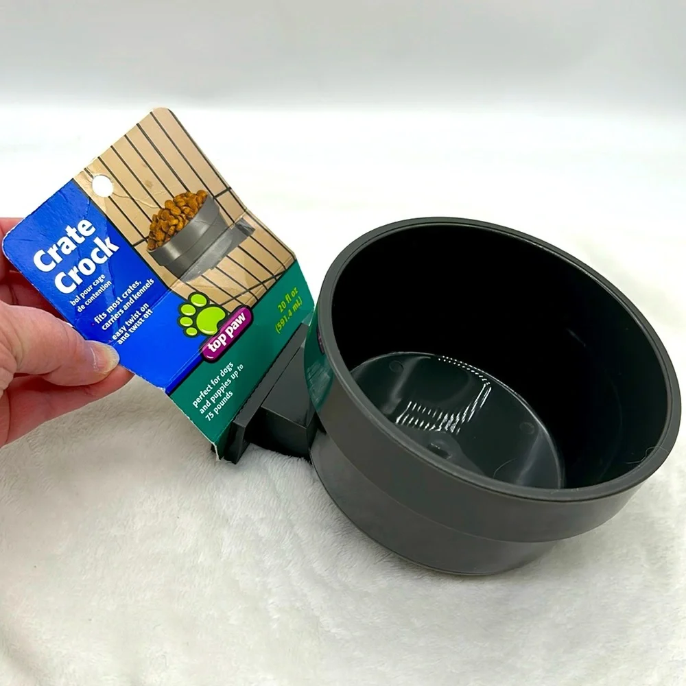 Top Paw Crate Crock Feeding/Water Bowl 20fl ounces Color Dark Gray